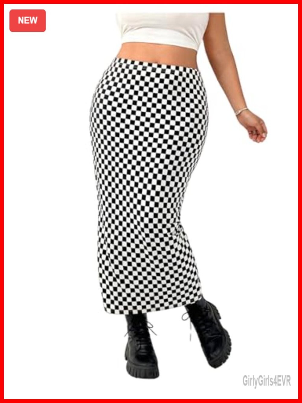 Plus Size Checkered Maxi Pencil Skirt High Waisted Bodycon
